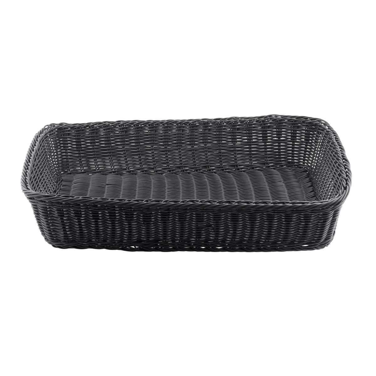 Tablecraft M2493 Durable Black Plastic Rectangle Handwoven Serving Basket 19x14x4