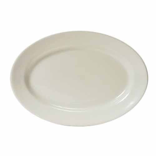 Durable Tuxton TRE - 013 11 - 5/8 Inches American White Reno Oval Rolled - Edge Platter