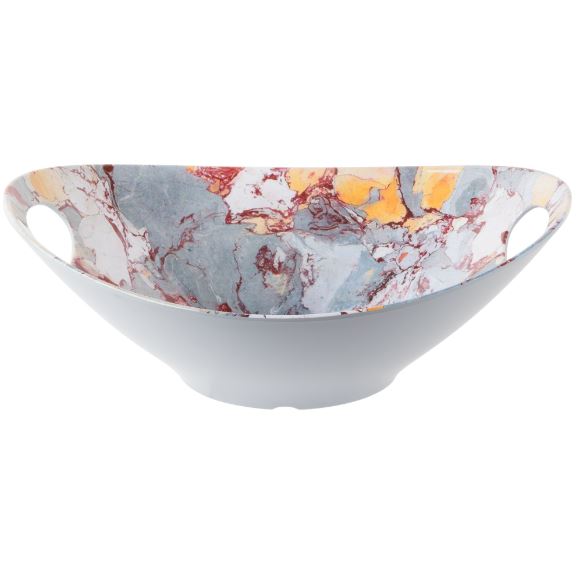 Tablecraft MBM145TM 3 Quart Oval Tuscan Marble Pattern Oblong Melamine Serving Bowl for Commercial Kitchens