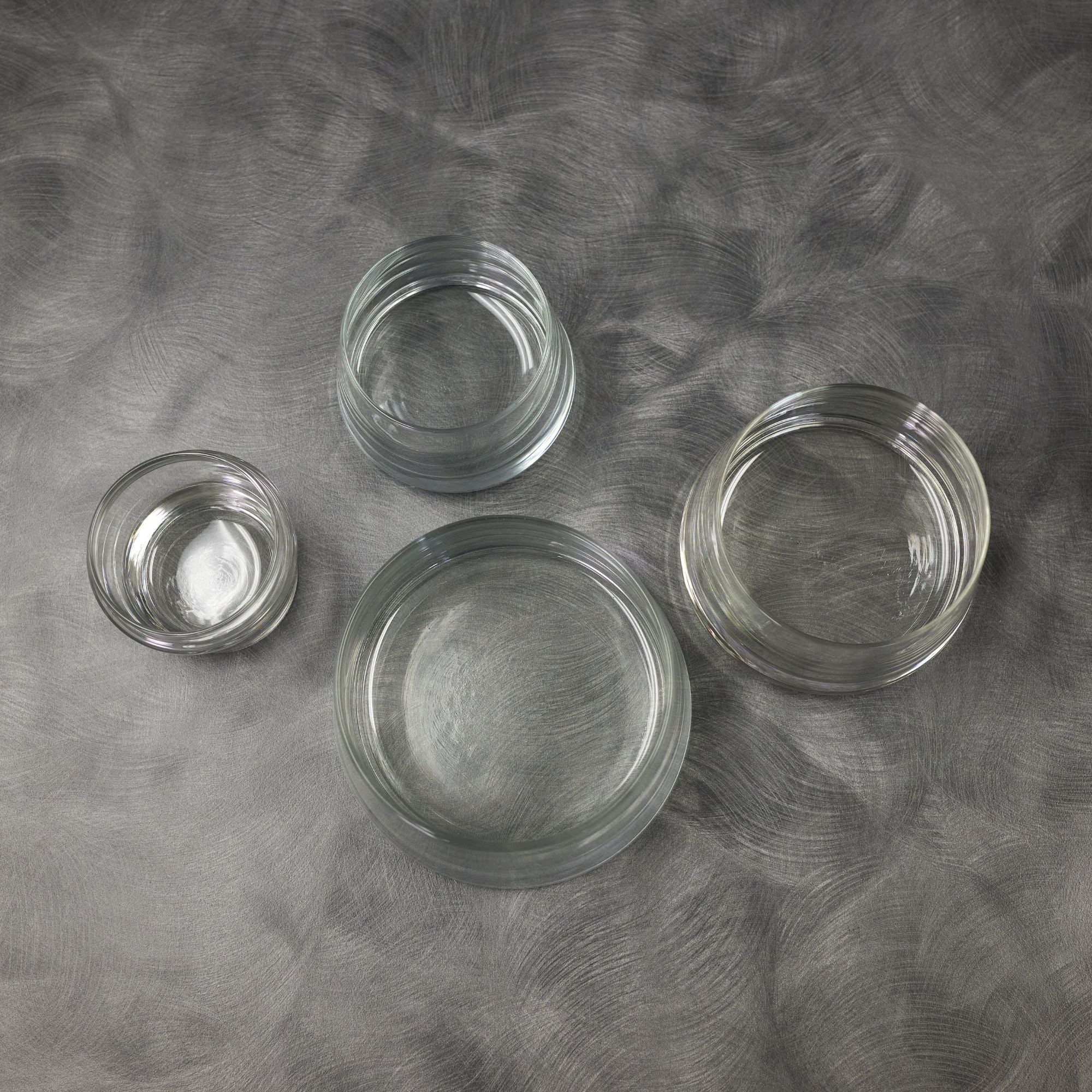 Professional and Commercial Durobor 797/82 Pro Vertigo Four-Piece Stackable Pyramid-Shaped Round Glass Bowl Set for Foodservice