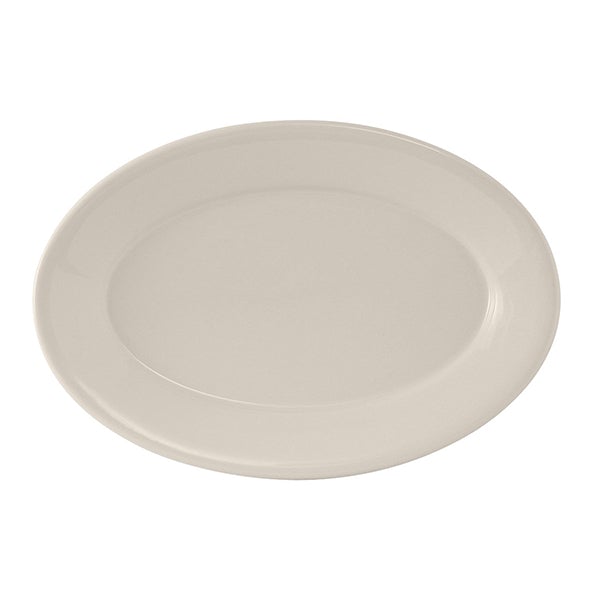 Tuxton TRE - 034 9.38 x 6.5 - inch White Ceramic Reno Rolled Edge Oval Platter