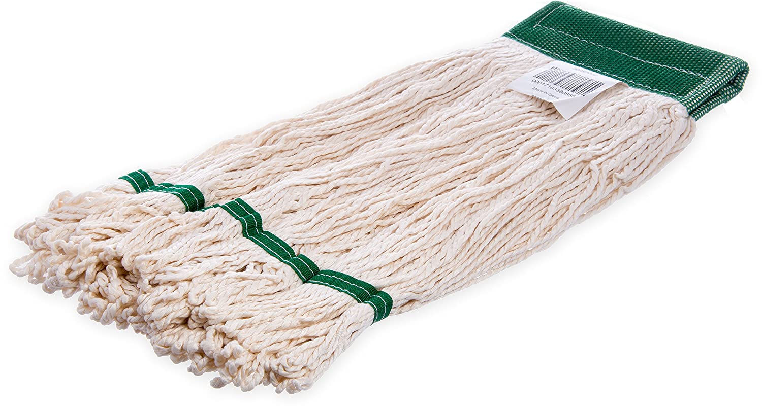 Carlisle 36952002 Medium Bamboo Silk Mop Head with Green Band for Efficient Cleaning